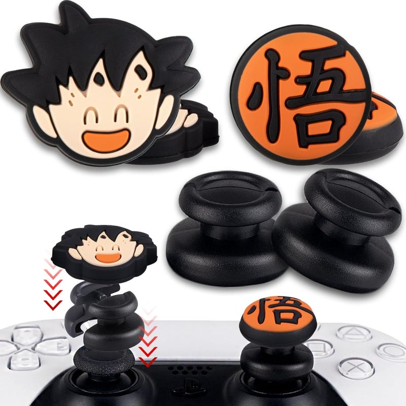PlayRealm NO Falling Off Thumbstick Extender x 2 & Thumb Grip x 4 for PS5 & PS4 Controller (Goku) - Image 1